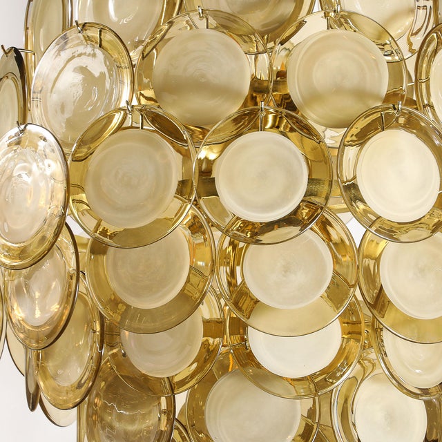 Modernist 10-Tier Handblown Topaz Murano Glass Disc Chandelier W/ Brass Fittings For Sale - Image 15 of 17