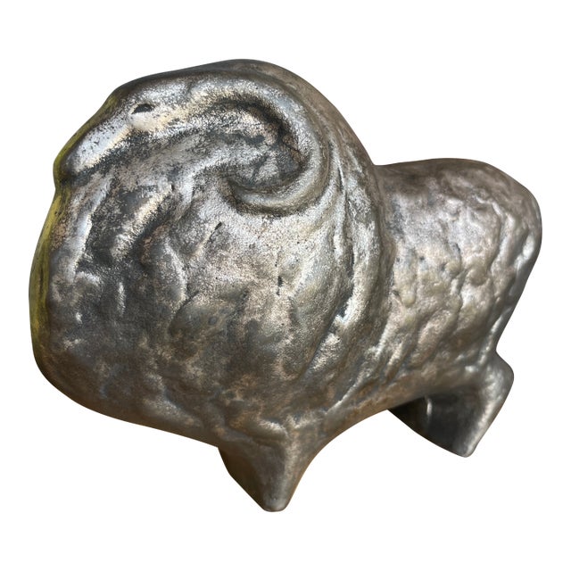 Vintage Brutalist Metal Ram Horn Sculpture Large For Sale