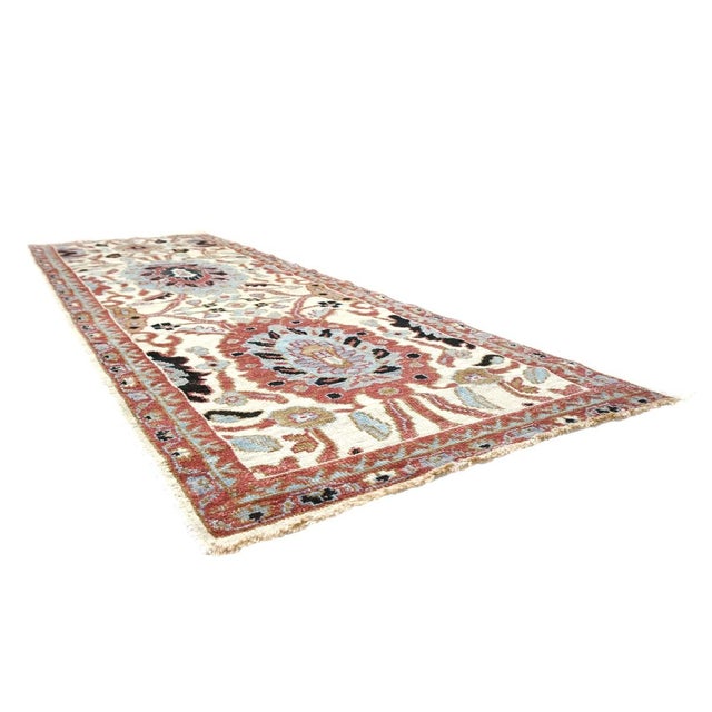 Islamic Afghan Sultanabad Wool 3x7 Ivory, Blue & Rust Handmade Runner Rug #1143663 For Sale - Image 3 of 6