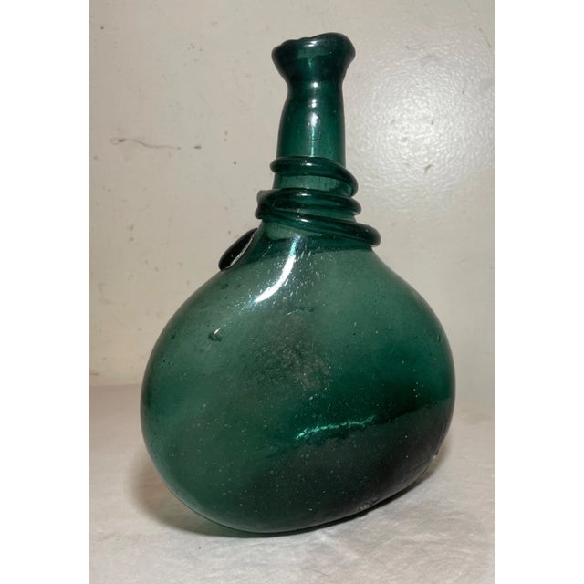 18th Century Antique 18th Century Hand Blown Middle Eastern Green Saddle Flask Bottle Jar For Sale - Image 5 of 13