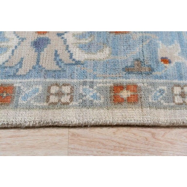 2010s 8x10 Ivory Hand-Knotted Wool Sky Blue Border Classic Traditional Carpet Rug For Sale - Image 5 of 7