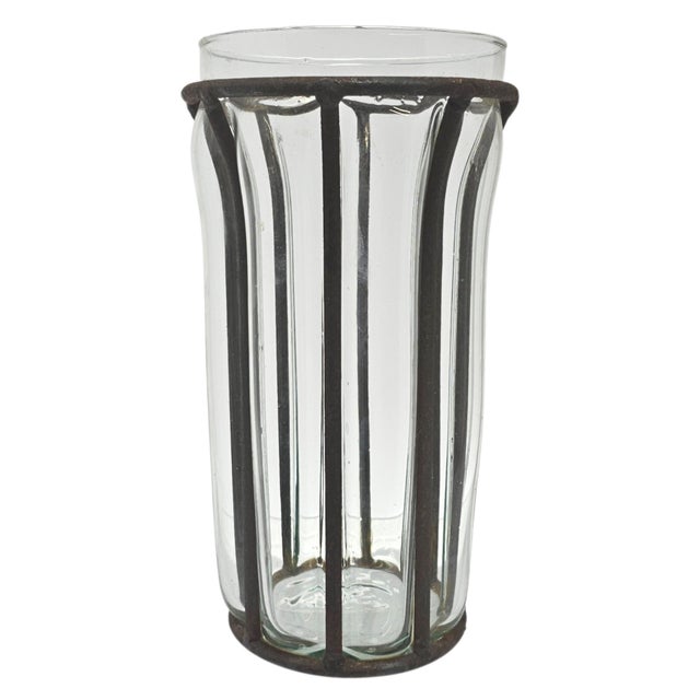 Mexican Late 20th Century Mexican Rustic Caged Glass and Weathered Iron Vase For Sale - Image 3 of 8