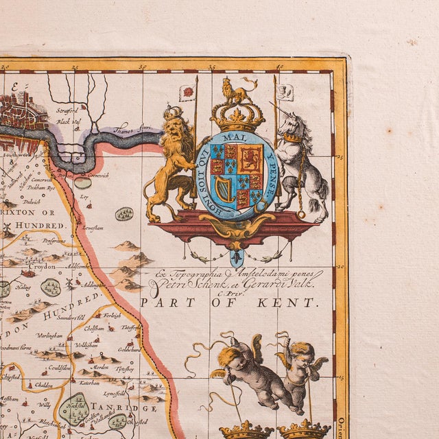 17th Century Antique Map of Surrey, English, Framed County Cartography, After Blaeu, c.1690 For Sale - Image 5 of 12