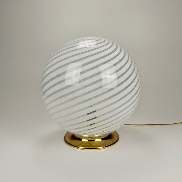 Metal Large Murano Swirl Glass Globe Table Lamp from Venini, 1980s For Sale - Image 7 of 7