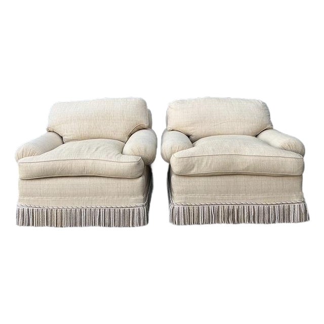 Vintage Jack Phillips Overstuffed Lounge Chairs With Bullion Trim - A Pair For Sale