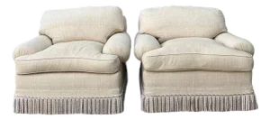 Vintage Jack Phillips Overstuffed Lounge Chairs With Bullion Trim - A Pair