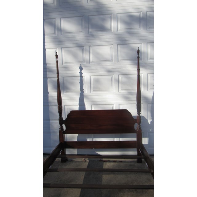 Traditional 1980s Ethan Allen Queen Size Poster Bed Carved Cherry Designer Rice For Sale - Image 3 of 11