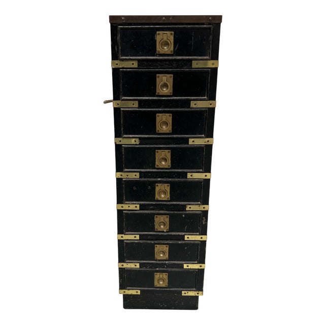 Black Wood Cabinet with Eight Small Drawers For Sale