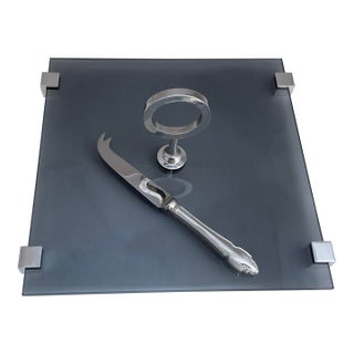 Square Plateau À Fromage - Cheese Tray/Board With Silver Cheese Knife. For Sale