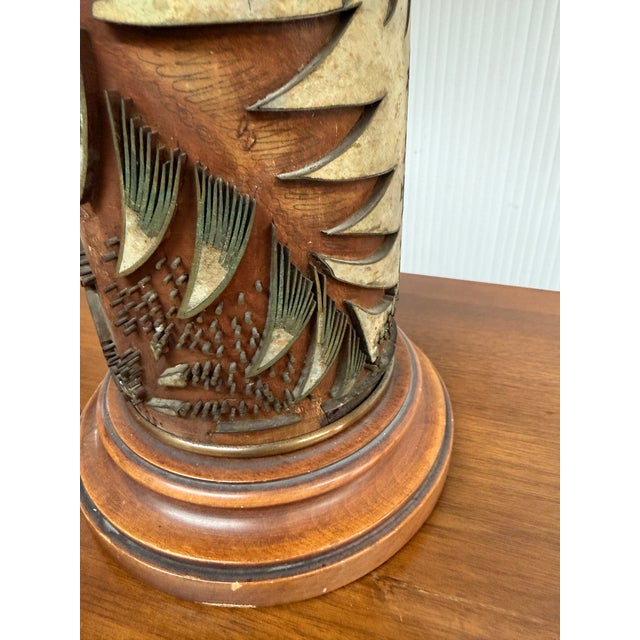 Mid 20th Century Mabro Lamp Company Carved Flower Table Lamp, Medium For Sale - Image 9 of 12