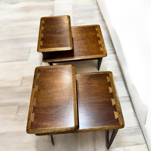 1950s Walnut Lane Acclaim Tiered End Tables Restored-a Pair For Sale - Image 5 of 12
