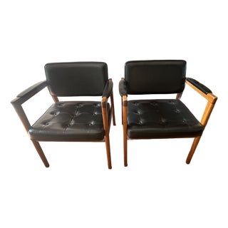 Set of 2 Mid-Century Modern Dining Chairs in Teak & Naugahyde by Svegards Markaryd, Sweden, Circa 1960's For Sale
