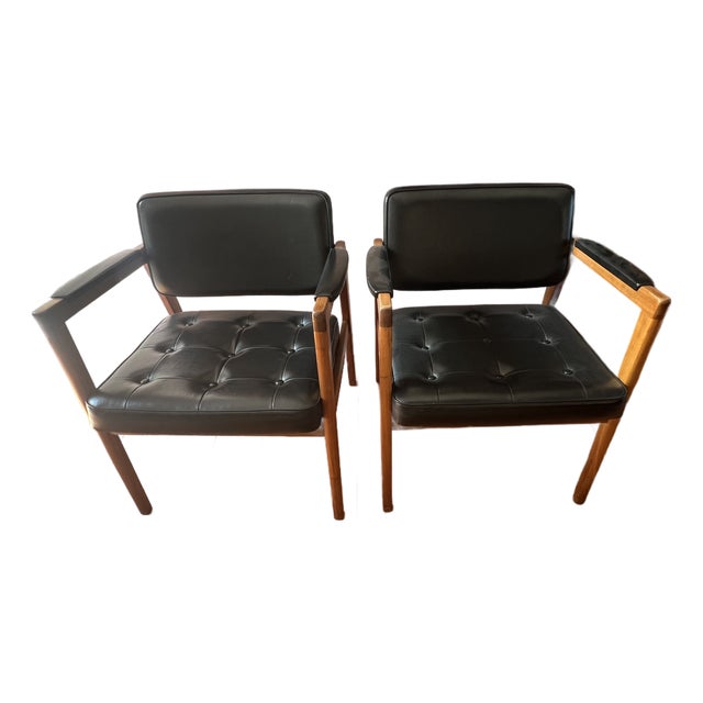 Set of 2 Mid-Century Modern Dining Chairs in Teak & Naugahyde by Svegards Markaryd, Sweden, Circa 1960's For Sale