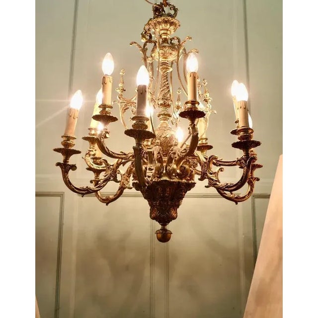 French Gilded Brass 12-Branch 2-Tier Chandelier For Sale - Image 3 of 8