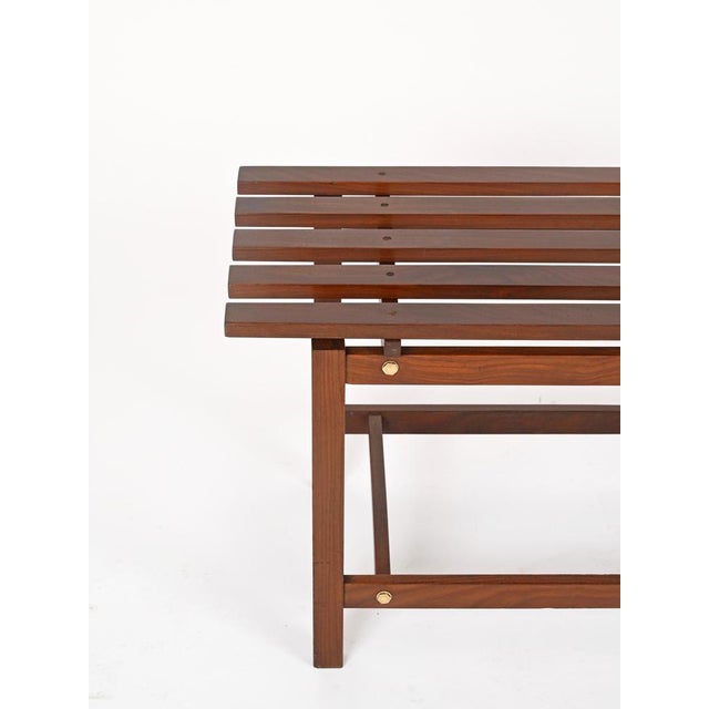 Mid-Century Modern Bench in Teak Wood and Brass, Italy, 1960s For Sale - Image 9 of 11