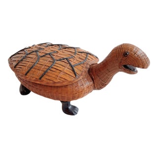 Vintage Shanghai Handicrafts Rattan Turtle Box For Sale