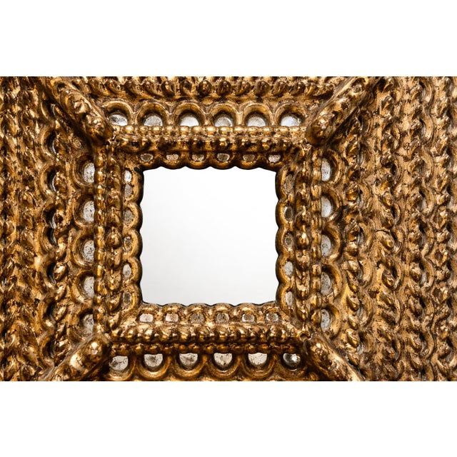 Peruvian Baroque Colonial Sunburst Mirror in Carved Hardwood & Gold Leaf, 1890–1920 For Sale - Image 9 of 13