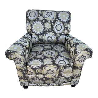 Vintage Rowe Furniture Patterned Lounge Armchair With Removable Seat and Back Cushions For Sale