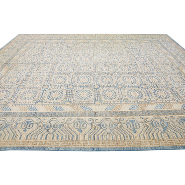 2010s 2010s Handmade Modern Khotan Style Wool Rug With Allover Geometric Motif in Beige For Sale - Image 5 of 7