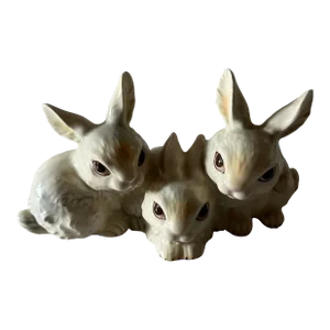 1990s Goebel Porcelain Attached Trio of Bunnies From Germany