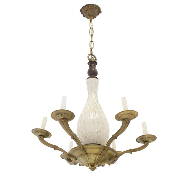 Chapman Manufacturing Company Brass and Murano Glass 6 Arms Light Fixture Chandelier For Sale - Image 4 of 7