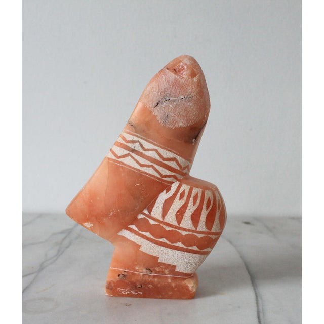 Vintage Hand-Carved Native American Navajo Orange Alabaster Stone Sculpture For Sale - Image 11 of 11