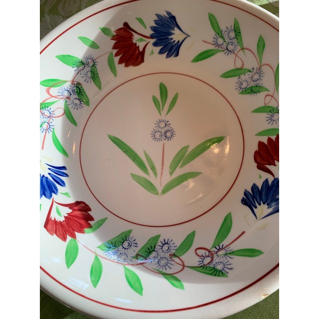 French Provincial Vintage Large French Quimper Style Handpainted Ironstone Bowls Set of 3 For Sale - Image 3 of 12