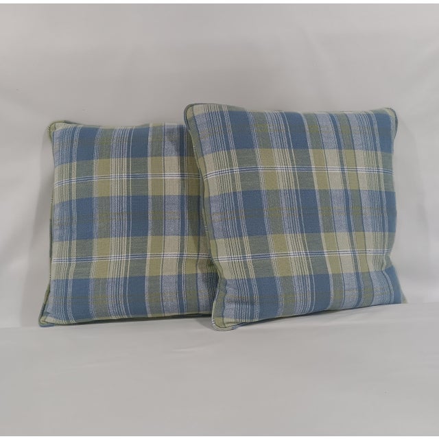 Kravet Basics Plaid, Down filled pillows/ with 1/4" self cord on all 4 sides color: green, cream , blue brand new...