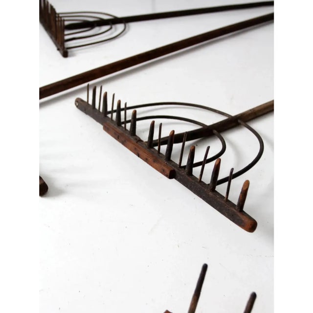 Brown Antique Primitive Hay Rakes Collection - 5 Piece For Sale - Image 8 of 14