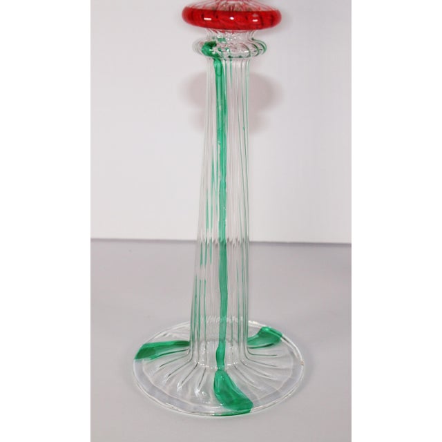 Pair of Murano Attributed Multicolored Glass Candle Sticks For Sale - Image 4 of 5