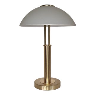 Vintage Table Lamp with Brass-Colored Metal Frame and Frosted Glass Shade from Wofi Leuchten, 2000s For Sale
