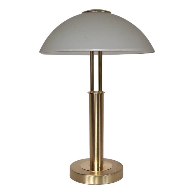 Vintage Table Lamp with Brass-Colored Metal Frame and Frosted Glass Shade from Wofi Leuchten, 2000s For Sale