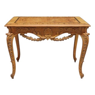 Floral & Scallop Carved Walnut & Burl Cabriole Legged Low Table C1930 For Sale