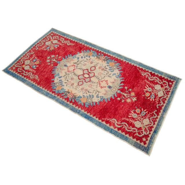 Textile Distressed Area Rug Hand Knotted Colorful Oushak Medallion Rug - 2'5'' X 4'9'' For Sale - Image 7 of 12