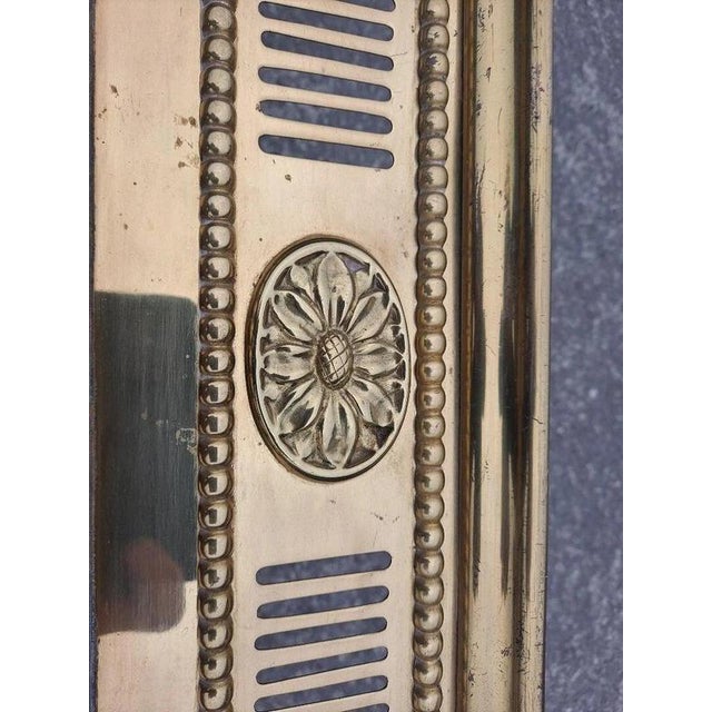 Gold Antique Regency Pierced Brass Fireplace Fender with Floral Rosettes For Sale - Image 8 of 18