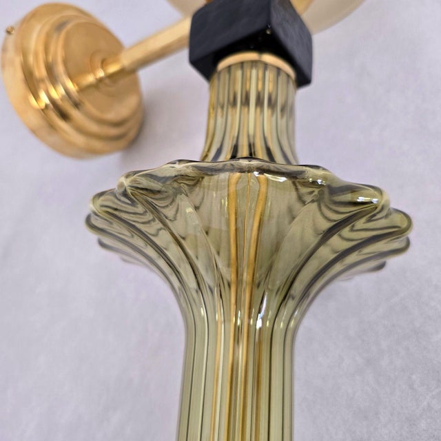 Green 1990s Mid-Century Modern Olive Green and Beige Murano Glass Sconces - Pair For Sale - Image 8 of 9