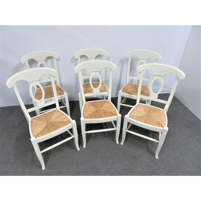 Italian Country French Style White Rush Seat Dining Chairs Set of 6