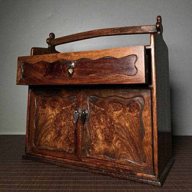 Vintage Chinese Rosewood Tea Caddy Box With Handle and Double Doors For Sale - Image 4 of 7