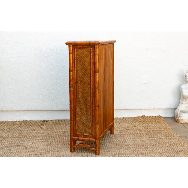 Amber Vintage Faux Bamboo & Cane Cabinet For Sale - Image 8 of 10