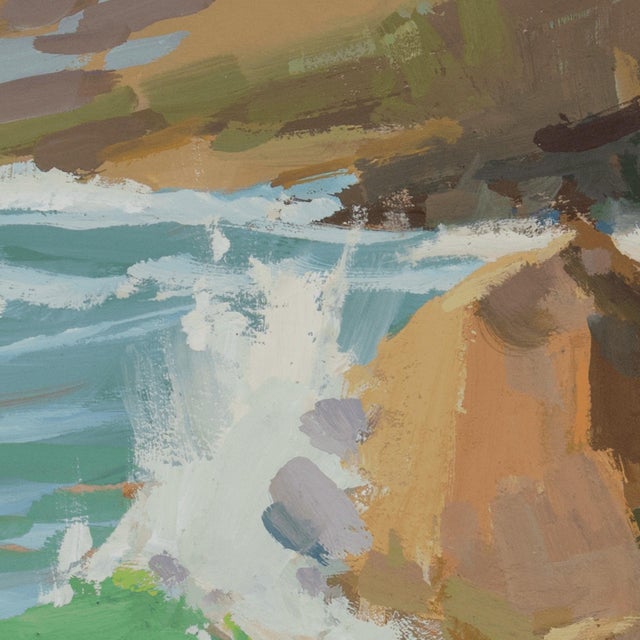 Hold Firm by Judd Mercer | Gouache On Paper Seascape with waves crashing on rocks For Sale - Image 4 of 5