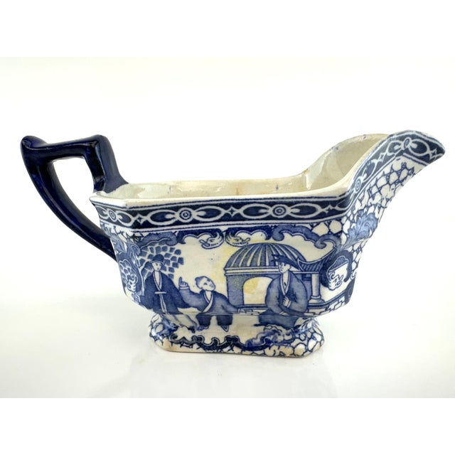 Ceramic Antique Late 19th Century English Adams Blue and White Transferware Gravy Boat For Sale - Image 7 of 12