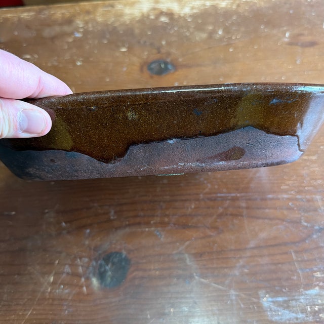 Ceramic Antique English Slipware Red Pottery Decorated Divided Dish, 19th Century For Sale - Image 7 of 12