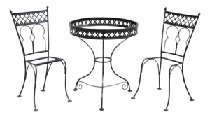Mid 20th Century Vintage Salterini Style Wrought Iron Small Garden Patio Bistro Dining Set - 3 Pc