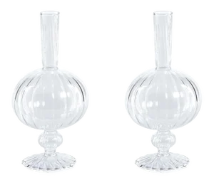 Vellum 2-Piece Set Small Clear Spiral Glass Vases, Onion Shape