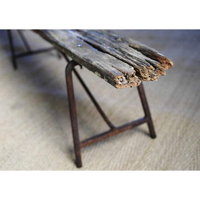 Folk Art Bench • Rustic Wood and Iron For Sale In Providence - Image 6 of 12