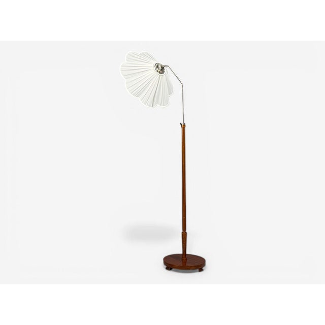 Swedish Art Deco, Floor Lamp, Wood, Metal, Silk, Sweden, 1930s For Sale - Image 9 of 9