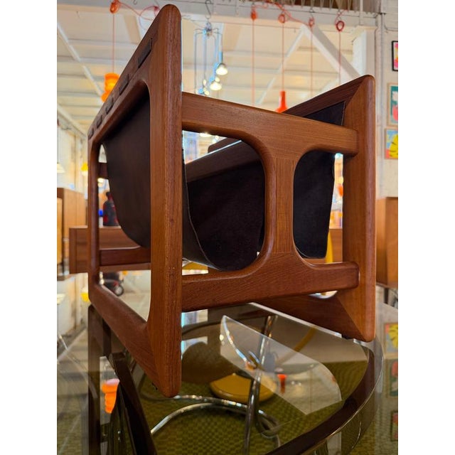 Teak and Genuine Leather Newspaper Rack with Two Compartments by Aksel Kjersgaard for Salin Møbler For Sale - Image 10 of 11