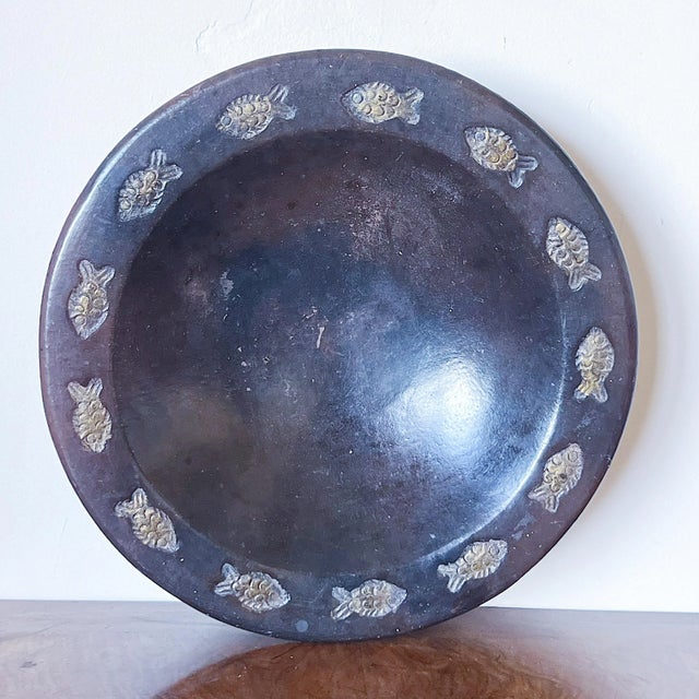 Mid 20th Century MId-Century Hand Turned African Plate With Carved Fish Design in Gold Finish For Sale - Image 5 of 5