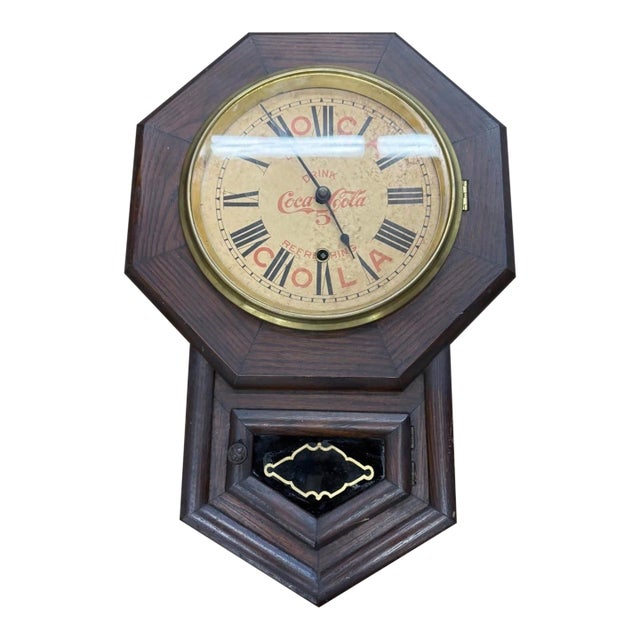 Coca Cola Clock 1903-1910 New Haven Co Octagon All Original With Key Antique For Sale