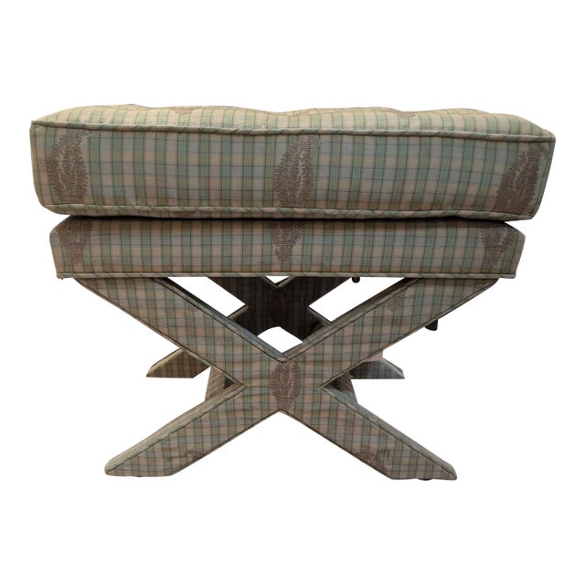 1960s Tufted Silk X Bench For Sale